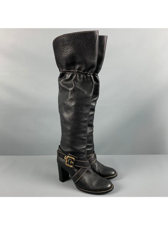 Dolce & Gabbana Shoes - DOLCE & GABBANA Size 10 Black Leather Pebble Grain Ankle Strap Boots